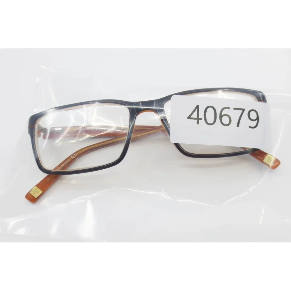 Marchon NYC Downtown Leonard 210 Brown Amber Rectangular Eyeglasses 52-17-140